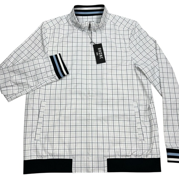 Rhone Jacket Mens Size Large White Plaid Dune Golf Full Zip Performance - Picture 1 of 9